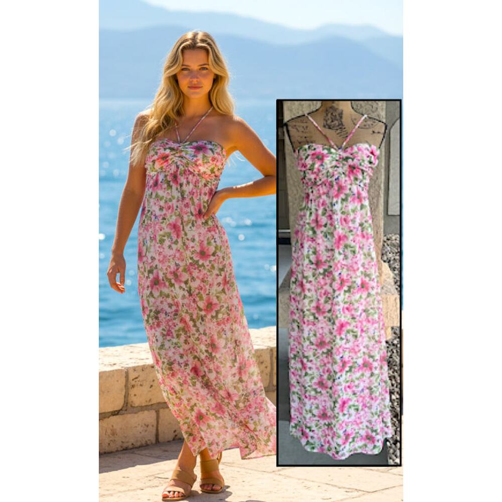 Petal and Pup Cascade Halterneck Floral Maxi Dress Size: XL